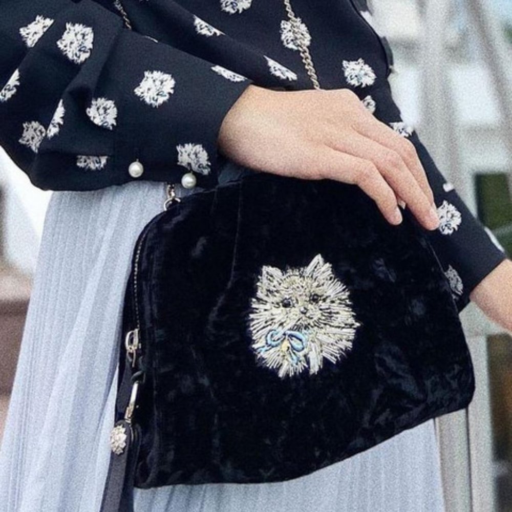 Kate Spade Party Velvet Cat Clutch Black Embellished Bag